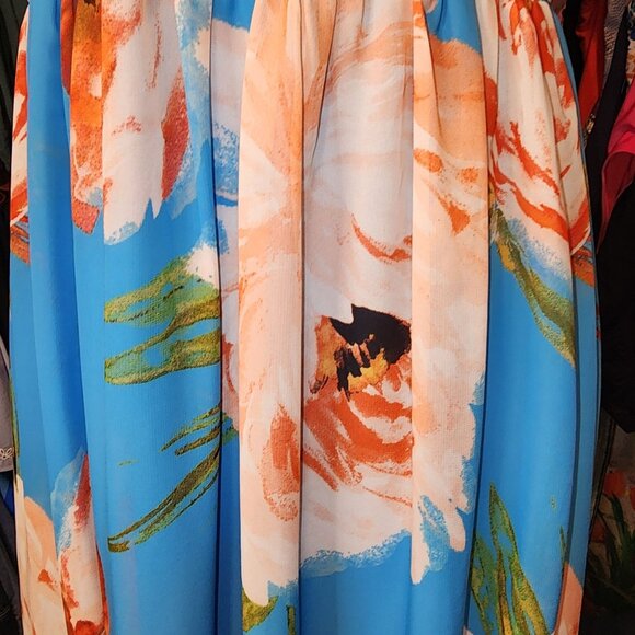 Bisou Bisou Turquoise Floral Strappy Maxi Dress - Picture 4 of 13